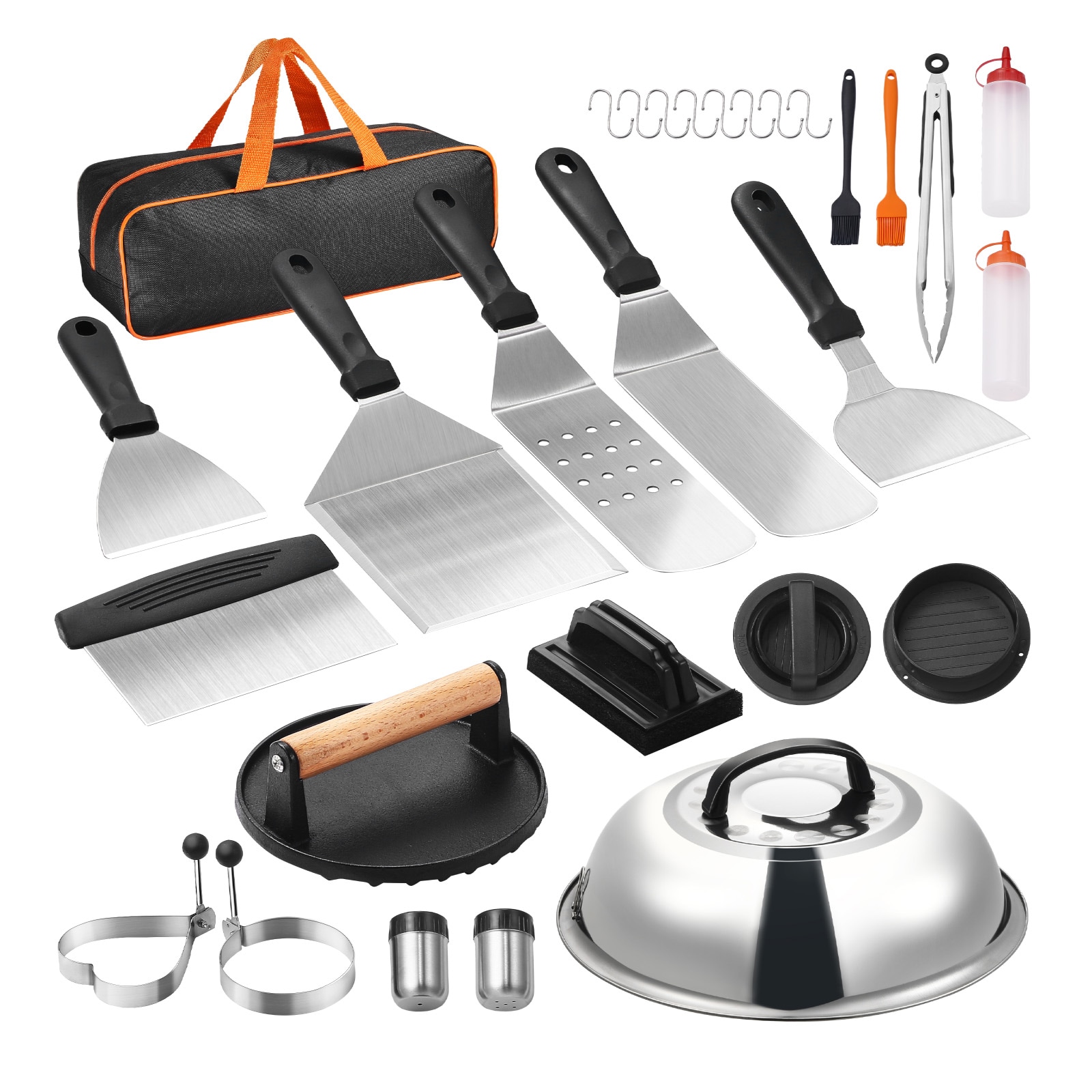 28PCS Griddle Accessories Kit Flat Top Grill Spatula BBQ Tools Stainless Steel_voghion.com